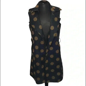Luii Polka Dot Wool Sleeveless Open Front Duster Cardigan Size M